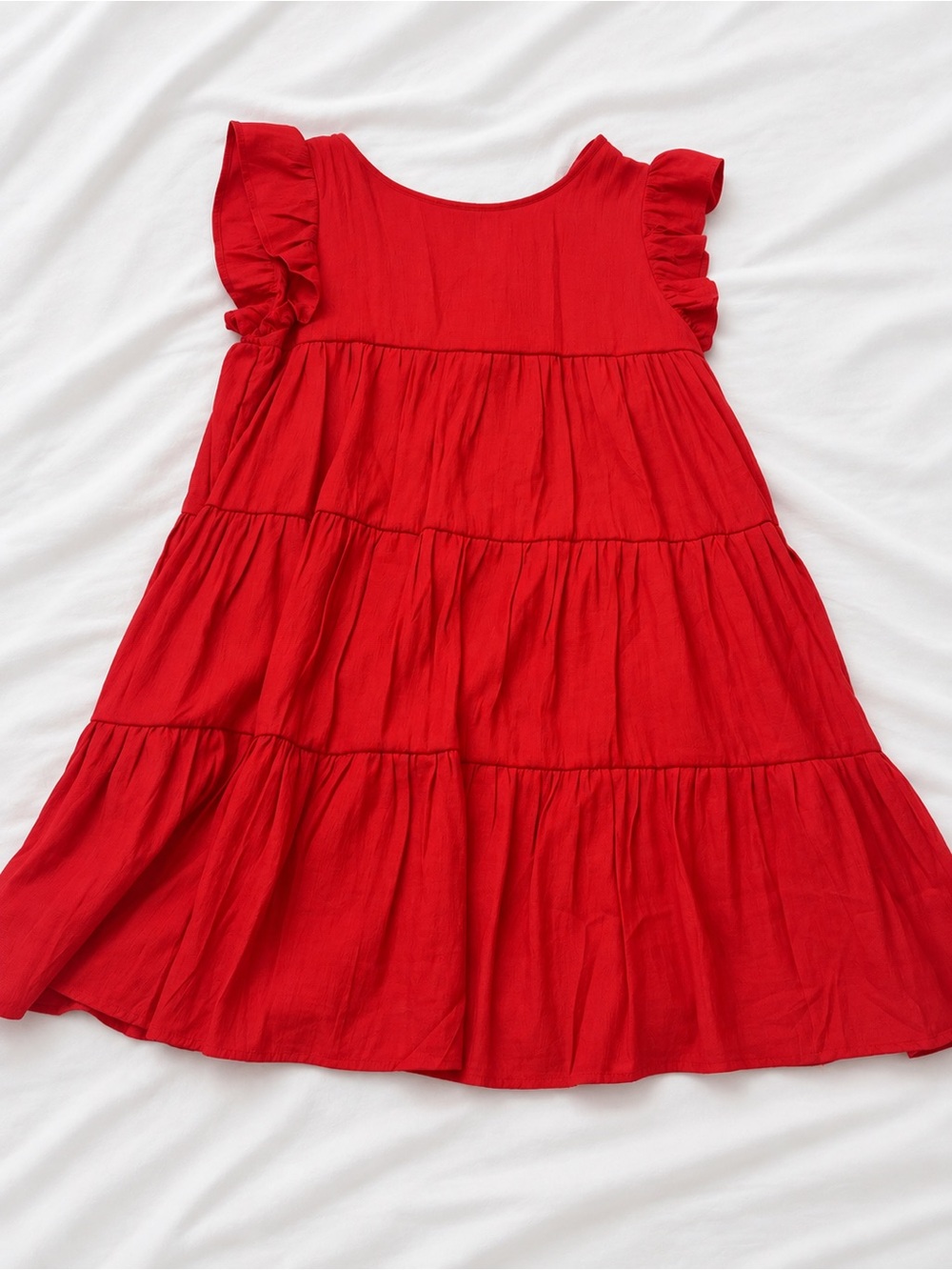 Tiered Red Ruffle-Sleeve Mini Dress